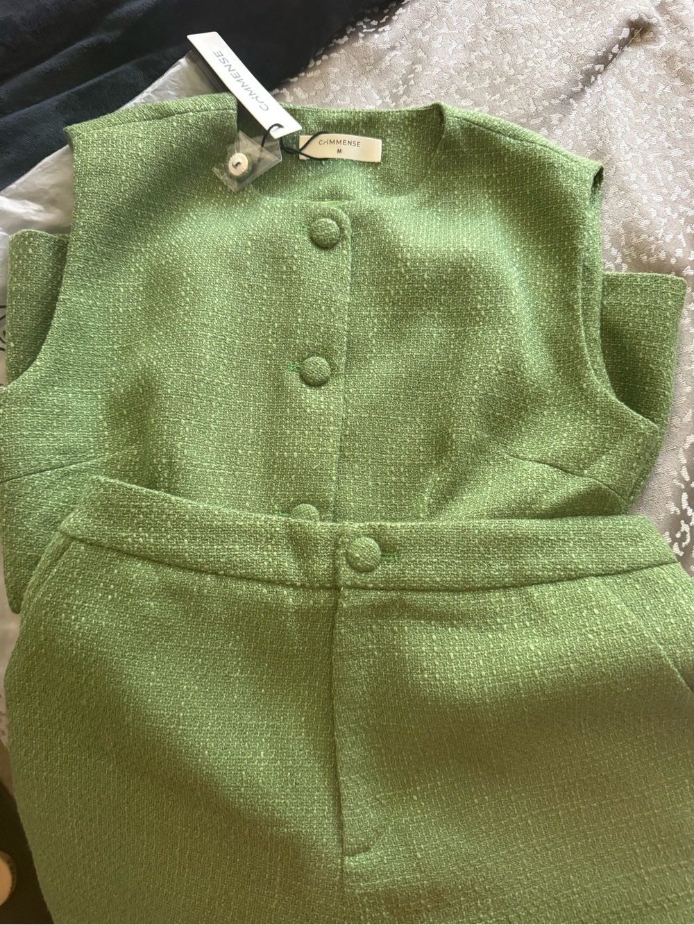 Commense Tweed Sleeveless Vest & Shorts Set - Green - Medium - Picture 10 of 11